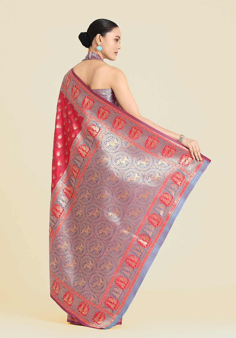 Monjolika Fashion Pink Color Weaving Banarasi Silktraditional Saree | Grocsy