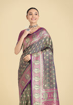 Monjolika Fashion Olive Green Color Weaving Banarasi Silktraditional Saree | Grocsy