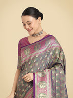Monjolika Fashion Olive Green Color Weaving Banarasi Silktraditional Saree | Grocsy