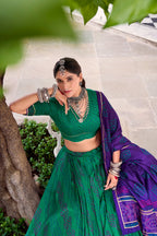 Evanik Green Tassa Silk With Bandhej Print Lehenga Choli | Grocsy