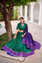 Evanik Green Tassa Silk With Bandhej Print Lehenga Choli | Grocsy
