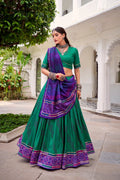 Lorenvalley Fashion Green Tasar Silk Bandhej Print With Gotta Patti Lace Touch Up Lehenga Choli with Dupatta | Grocsy