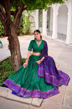 Lorenvalley Fashion Green Tasar Silk Bandhej Print With Gotta Patti Lace Touch Up Lehenga Choli with Dupatta | Grocsy
