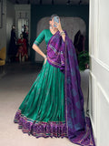 Lorenvalley Fashion Green Tasar Silk Bandhej Print With Gotta Patti Lace Touch Up Lehenga Choli with Dupatta | Grocsy