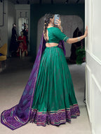 Lorenvalley Fashion Green Tasar Silk Bandhej Print With Gotta Patti Lace Touch Up Lehenga Choli with Dupatta | Grocsy