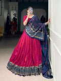 Lorenvalley Fashion Pink Tasar Silk Bandhej Print With Gotta Patti Lace Touch Up Lehenga Choli with Dupatta | Grocsy