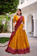 Lorenvalley Fashion Yellow Tasar Silk Bandhej Print With Gotta Patti Lace Touch Up Lehenga Choli with Dupatta | Grocsy