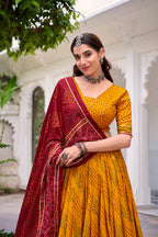 Lorenvalley Fashion Yellow Tasar Silk Bandhej Print With Gotta Patti Lace Touch Up Lehenga Choli with Dupatta | Grocsy
