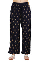 PAVONINE Black Color Full Golden Leaf Print Palazzo For Women Pant | Grocsy