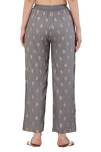 PAVONINE Grey Color Full Golden Leaf Print Palazzo For Women Pant | Grocsy