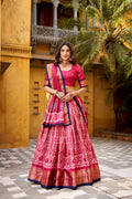 Lorenvalley Fashion Gajari Dola Silk Batik Print with Zari Weaving Work Lehenga Choli with Dupatta | Grocsy