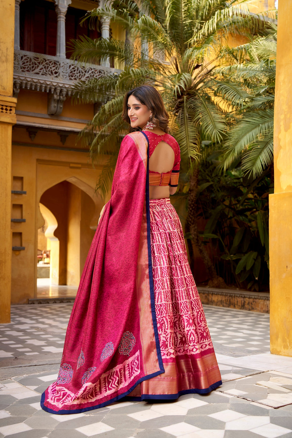Lorenvalley Fashion Gajari Dola Silk Batik Print with Zari Weaving Work Lehenga Choli with Dupatta | Grocsy