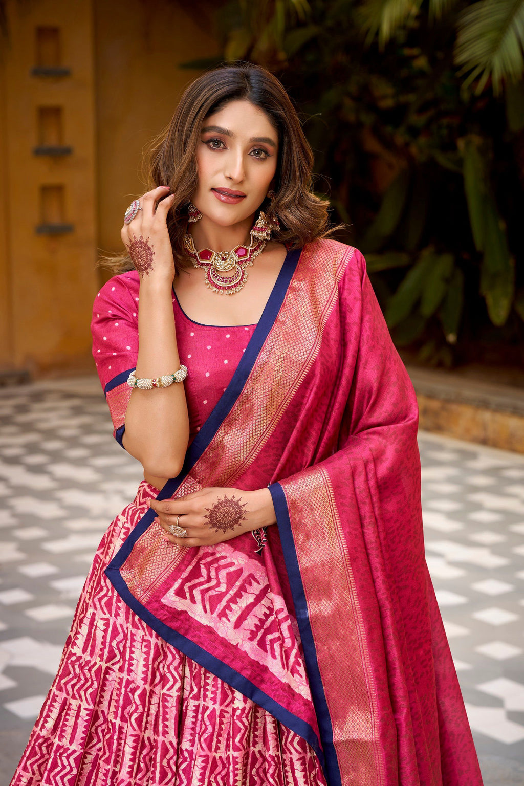 Lorenvalley Fashion Gajari Dola Silk Batik Print with Zari Weaving Work Lehenga Choli with Dupatta | Grocsy
