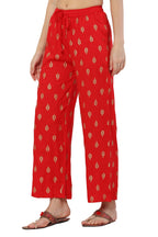 PAVONINE Red Color Full Golden Leaf Print Palazzo For Women Pant | Grocsy