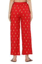 PAVONINE Red Color Full Golden Leaf Print Palazzo For Women Pant | Grocsy