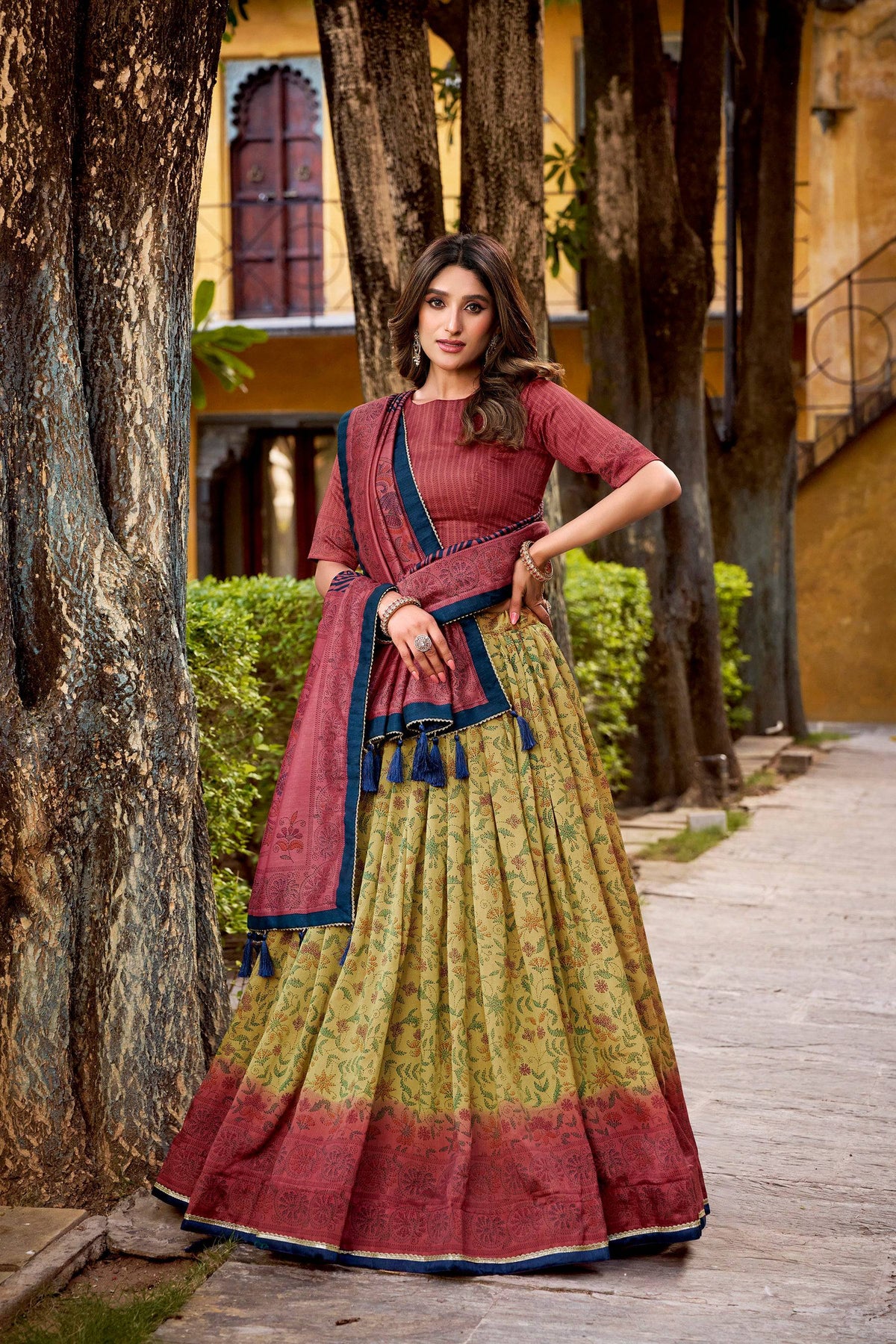 Lorenvalley Fashion Multicolor Vichitra Silk Printed Lehenga Choli with Dupatta | Grocsy