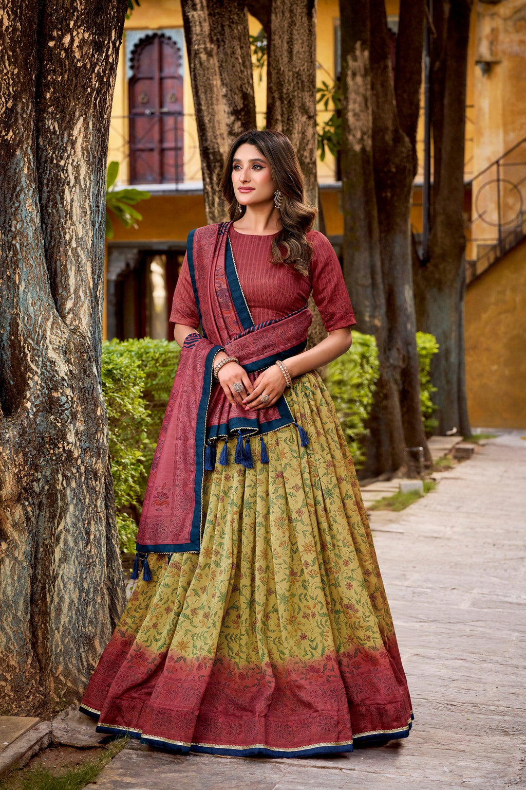 Lorenvalley Fashion Multicolor Vichitra Silk Printed Lehenga Choli with Dupatta | Grocsy