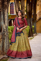 Lorenvalley Fashion Multicolor Vichitra Silk Printed Lehenga Choli with Dupatta | Grocsy