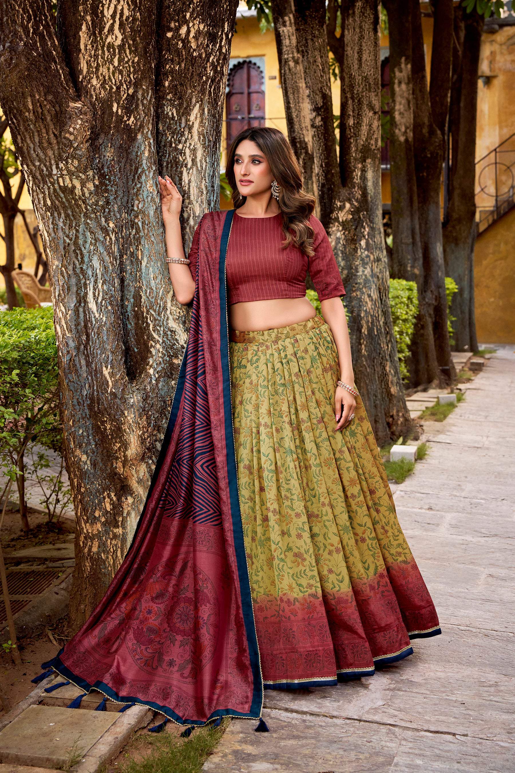 Lorenvalley Fashion Multicolor Vichitra Silk Printed Lehenga Choli with Dupatta | Grocsy