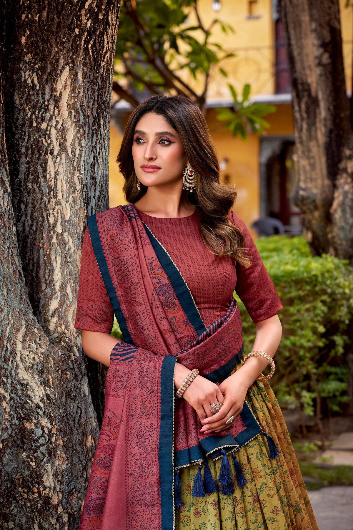 Lorenvalley Fashion Multicolor Vichitra Silk Printed Lehenga Choli with Dupatta | Grocsy
