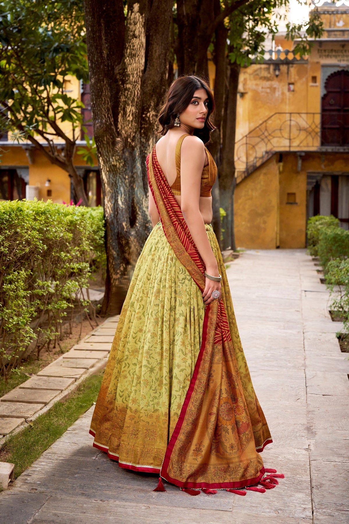 Lorenvalley Fashion Multicolor Vichitra Silk Printed Lehenga Choli with Dupatta | Grocsy