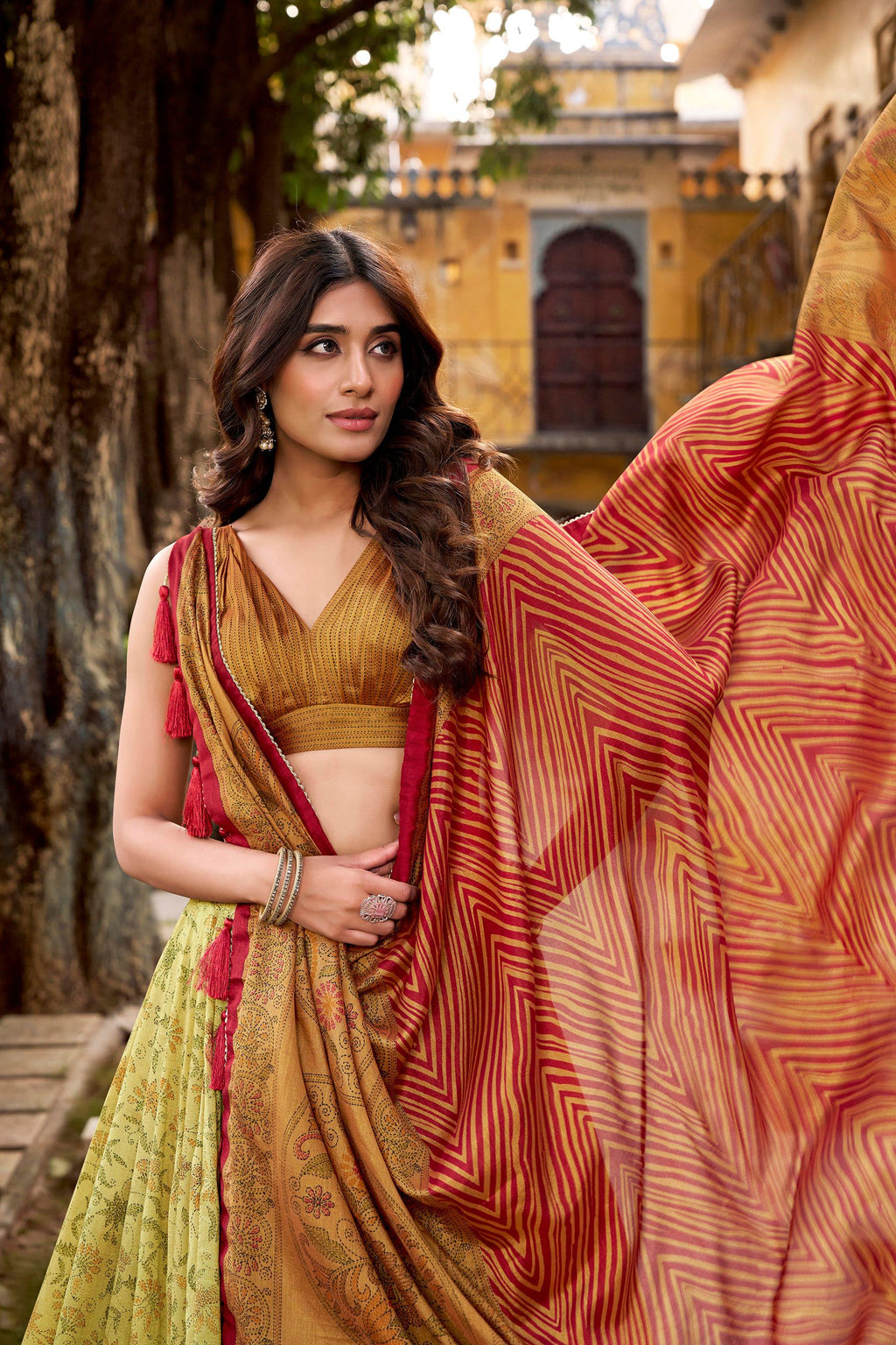 Lorenvalley Fashion Multicolor Vichitra Silk Printed Lehenga Choli with Dupatta | Grocsy