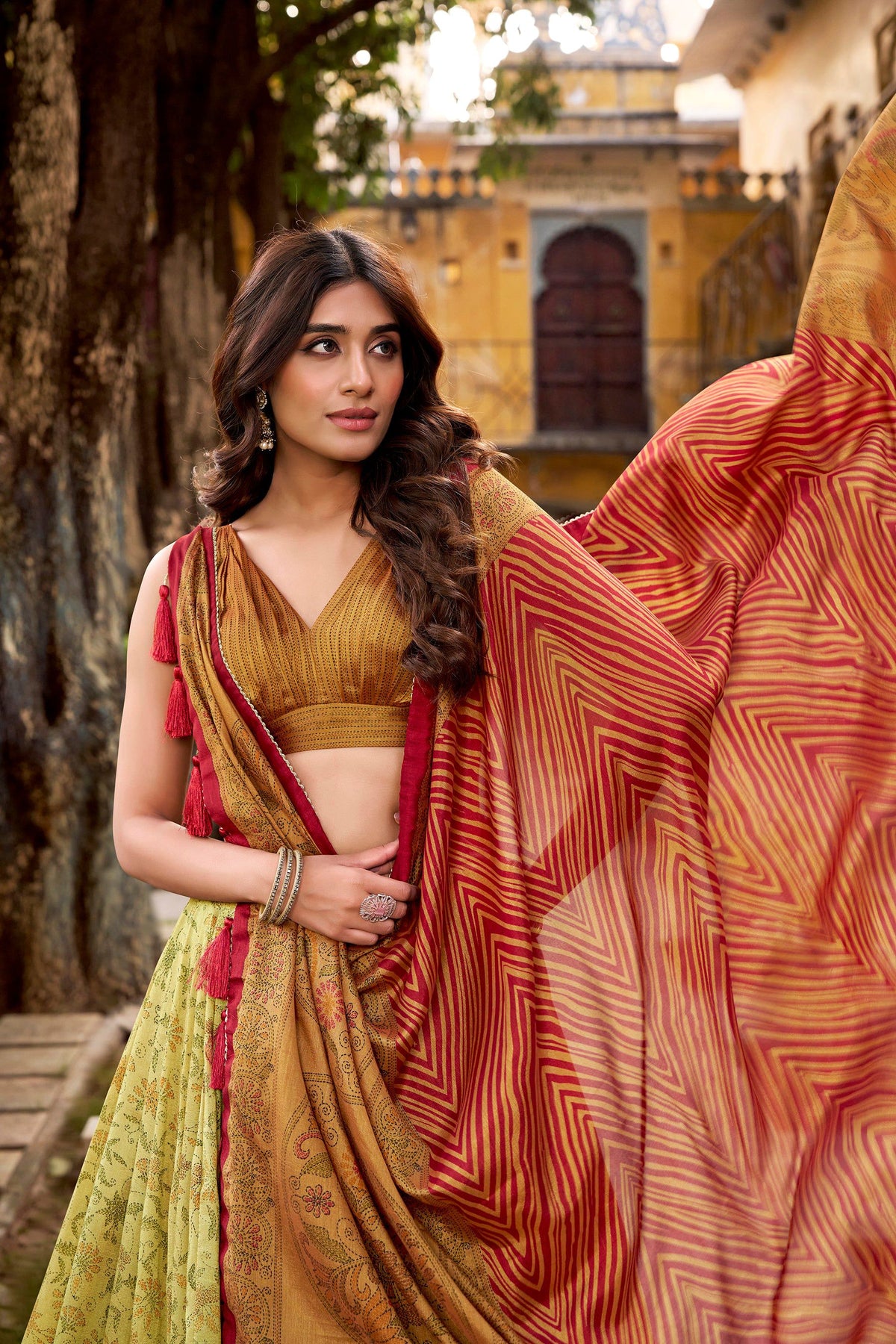 Lorenvalley Fashion Multicolor Vichitra Silk Printed Lehenga Choli with Dupatta | Grocsy