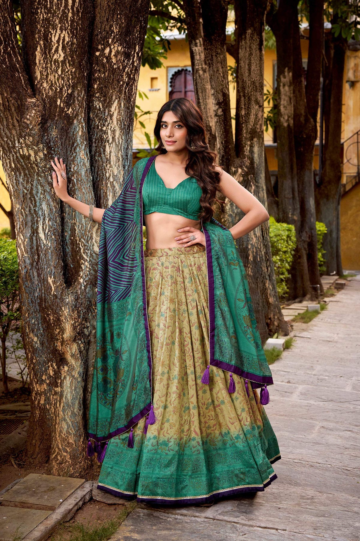 Lorenvalley Fashion Multicolor Vichitra Silk Printed Lehenga Choli with Dupatta | Grocsy