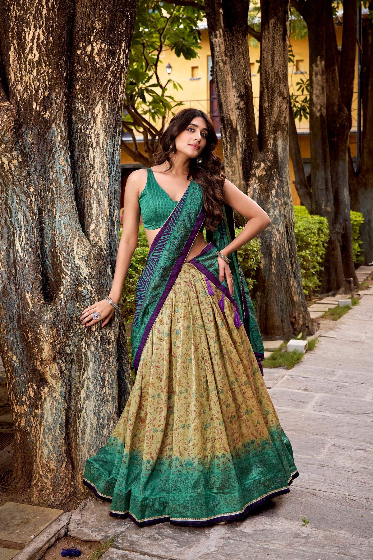 Lorenvalley Fashion Multicolor Vichitra Silk Printed Lehenga Choli with Dupatta | Grocsy