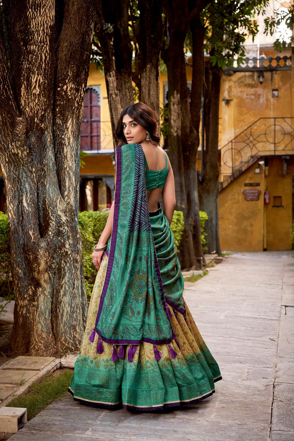 Lorenvalley Fashion Multicolor Vichitra Silk Printed Lehenga Choli with Dupatta | Grocsy