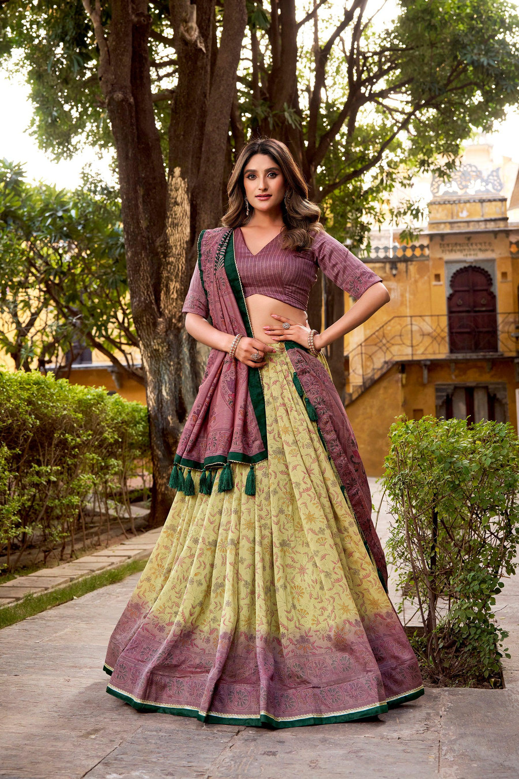 Lorenvalley Fashion Multicolor Vichitra Silk Printed Lehenga Choli with Dupatta | Grocsy