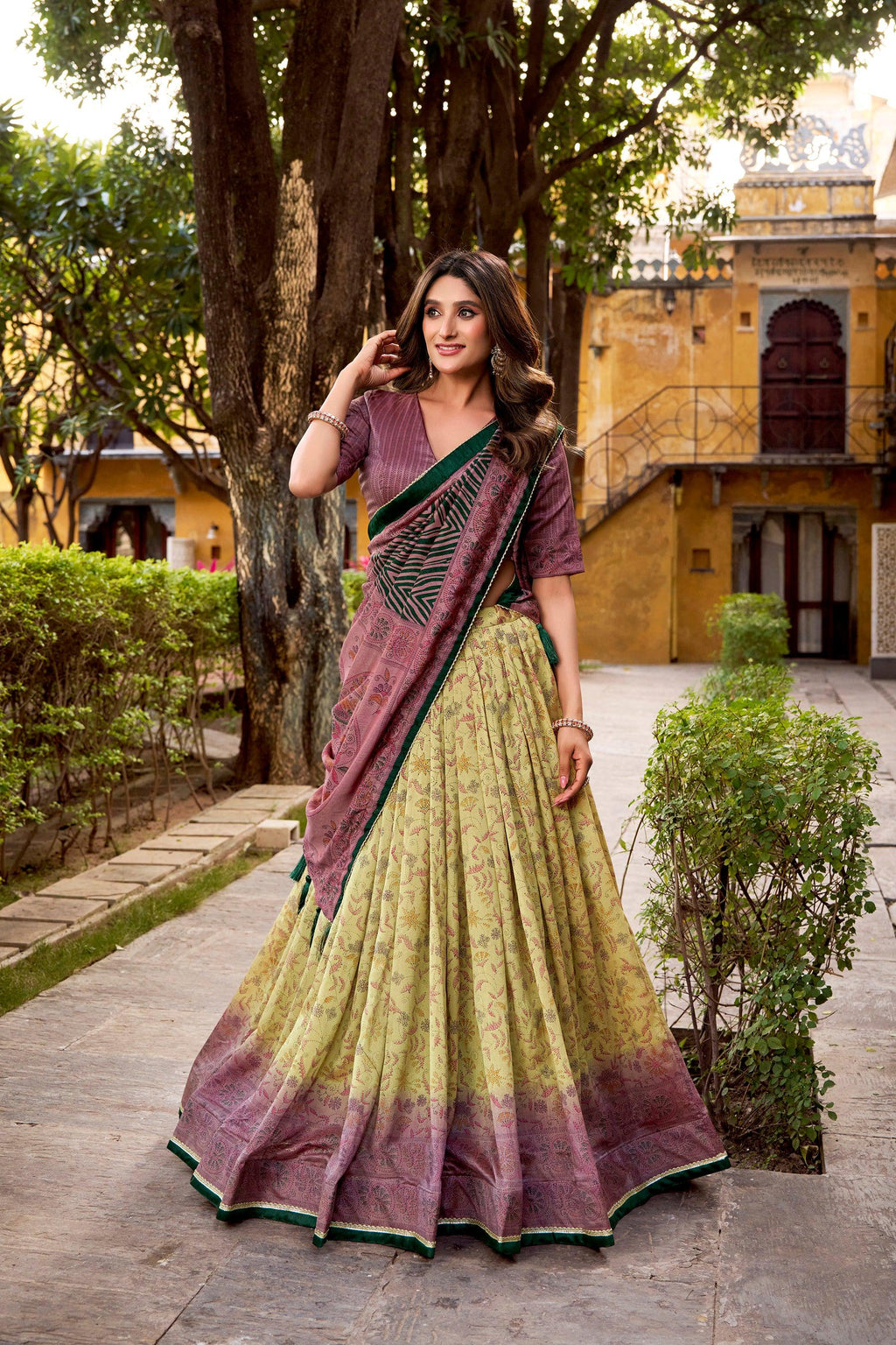 Lorenvalley Fashion Multicolor Vichitra Silk Printed Lehenga Choli with Dupatta | Grocsy