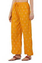 PAVONINE Mustard Color Full Golden Leaf Print Palazzo For Women Pant | Grocsy