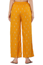PAVONINE Mustard Color Full Golden Leaf Print Palazzo For Women Pant | Grocsy