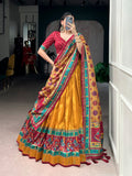 Lorenvalley Fashion Mustard Tasar SilkPrinted with Iconic Sparkle Lehenga Choli with Dupatta | Grocsy