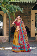 Lorenvalley Fashion Mustard Tasar Silkprinted With Iconic Sparkle Lehenga Choli With Dupatta | Grocsy