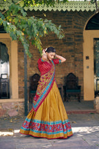 Lorenvalley Fashion Mustard Tasar Silkprinted With Iconic Sparkle Lehenga Choli With Dupatta | Grocsy