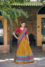 Lorenvalley Fashion Mustard Tasar Silkprinted With Iconic Sparkle Lehenga Choli With Dupatta | Grocsy