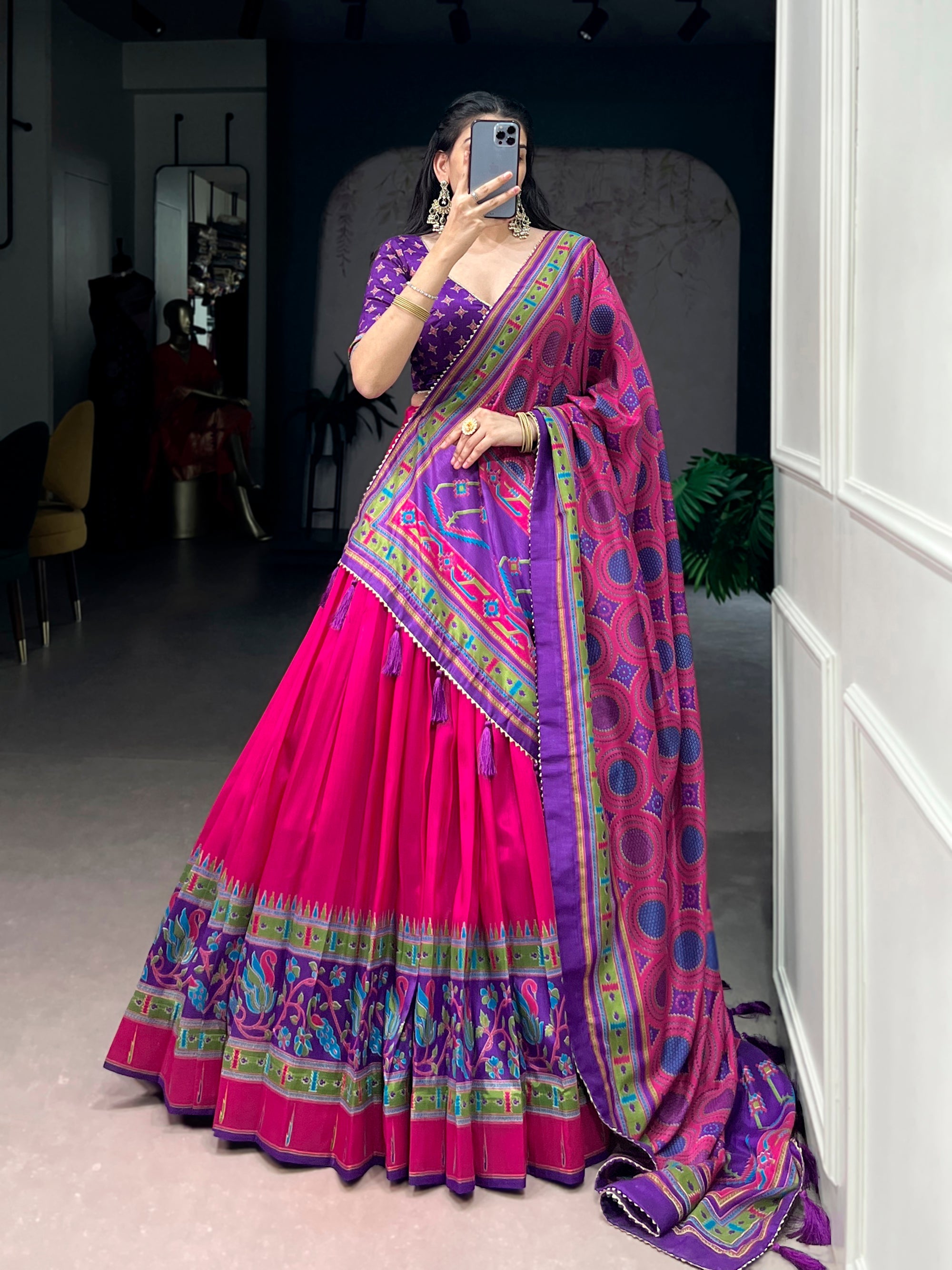 Lorenvalley Fashion Pink Tasar SilkPrinted with Iconic Sparkle Lehenga Choli with Dupatta | Grocsy