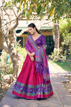 Lorenvalley Fashion Pink Tasar Silkprinted With Iconic Sparkle Lehenga Choli With Dupatta | Grocsy