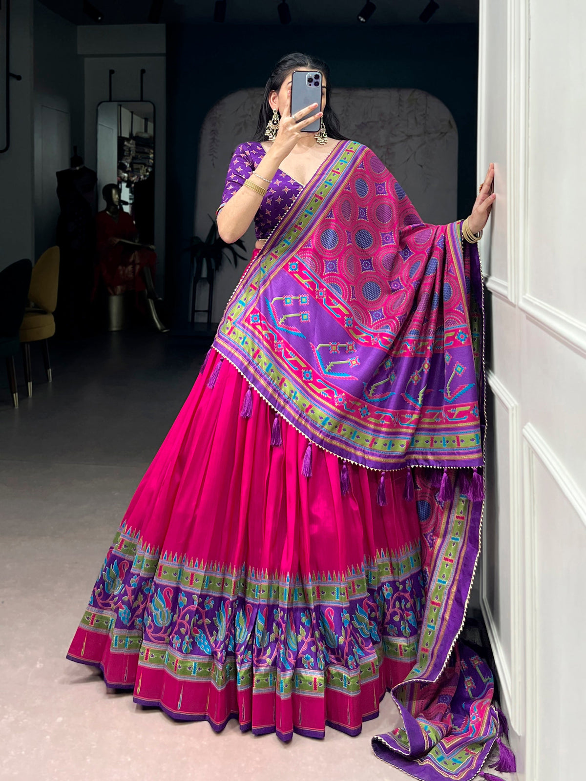 Lorenvalley Fashion Pink Tasar SilkPrinted with Iconic Sparkle Lehenga Choli with Dupatta | Grocsy