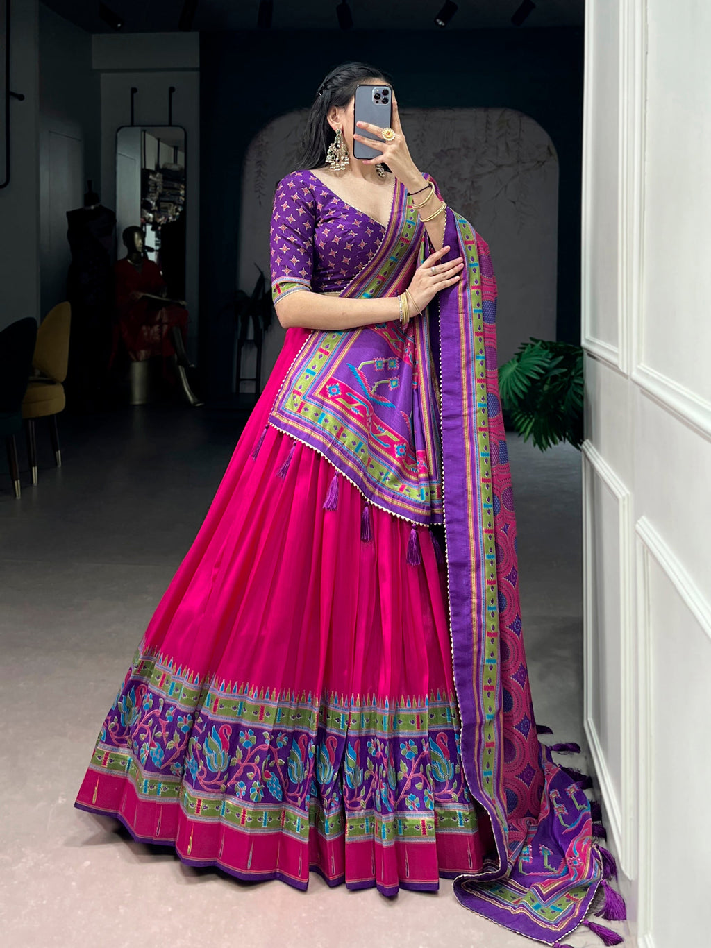 Lorenvalley Fashion Pink Tasar SilkPrinted with Iconic Sparkle Lehenga Choli with Dupatta | Grocsy