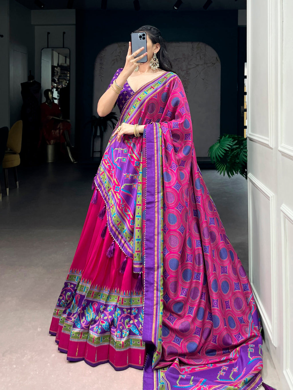 Lorenvalley Fashion Pink Tasar SilkPrinted with Iconic Sparkle Lehenga Choli with Dupatta | Grocsy