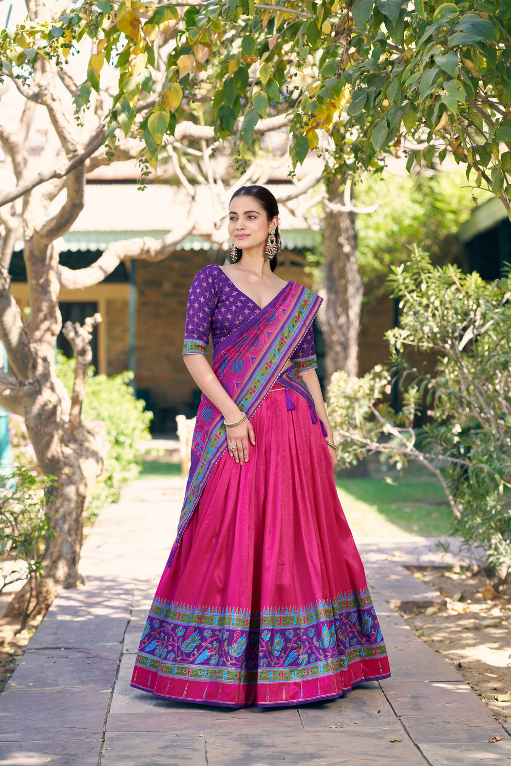 Lorenvalley Fashion Pink Tasar Silkprinted With Iconic Sparkle Lehenga Choli With Dupatta | Grocsy