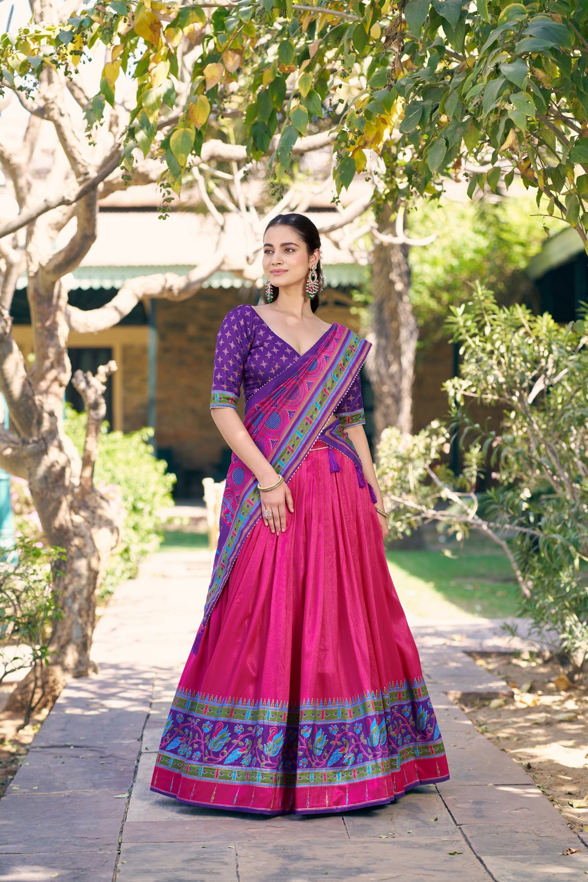 Lorenvalley Fashion Pink Tasar Silkprinted With Iconic Sparkle Lehenga Choli With Dupatta | Grocsy