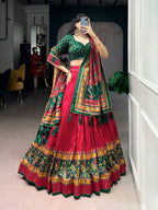 Lorenvalley Fashion Red Tasar SilkPrinted with Iconic Sparkle Lehenga Choli with Dupatta | Grocsy