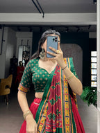 Lorenvalley Fashion Red Tasar SilkPrinted with Iconic Sparkle Lehenga Choli with Dupatta | Grocsy