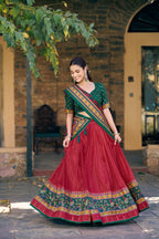 Lorenvalley Fashion Red Tasar Silkprinted With Iconic Sparkle Lehenga Choli With Dupatta | Grocsy