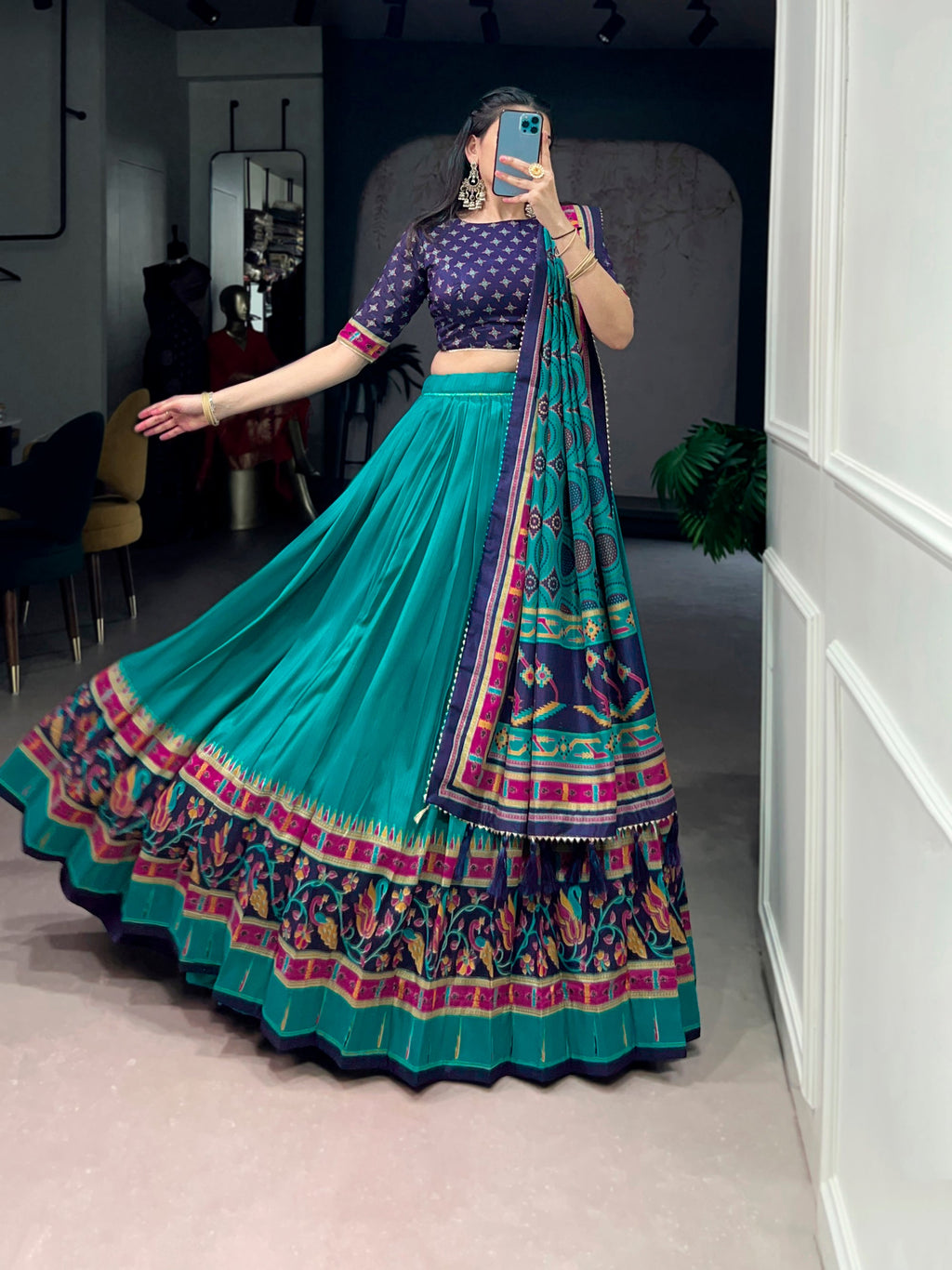 Lorenvalley Fashion Skyblue Tasar SilkPrinted with Iconic Sparkle Lehenga Choli with Dupatta | Grocsy