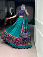 Lorenvalley Fashion Skyblue Tasar SilkPrinted with Iconic Sparkle Lehenga Choli with Dupatta | Grocsy